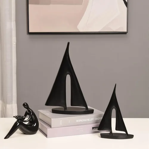 Vista 5 de Saysmile Esculturas modernas para decoración del hogar, adorno de decoración de velero, decoración de estatua de barco, esculturas artísticas