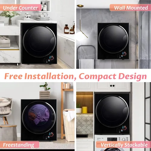 Vista 4 de Secadora de ropa portátil, 120 V/850 W, sensor de humedad inteligente, panel de control LCD, calefacción, secadora de ropa con tambor de acero
