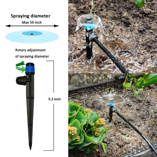Vista 5 de Kit de riego por goteo de 64 pies con temporizador de jardín, sistema de riego de plantas con boquillas de chorro de tubería y temporizador de agua
