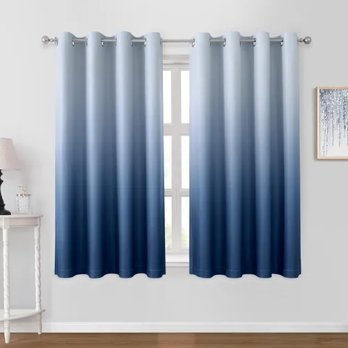 Vista 18 de HOMEIDEAS Cortinas Blackout Negras Ombré de 52 x 63 Pulgadas de Largo Degradado Oscurecimiento de Habitación Aislamiento Térmico Ahorro de Energía