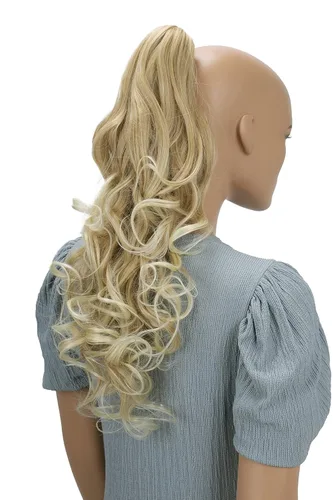Vista 19 de Prettyshop - Extensión de cola de caballo de 24 pulgadas con clip, larga, voluminosa, ondulada, resistente al calor, color negro H63