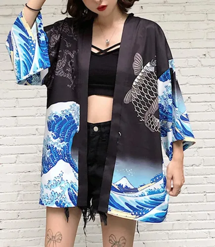 Vista 4 de LAI MENG FIVE CATS Kimono japonés de playa de ajuste holgado para mujer