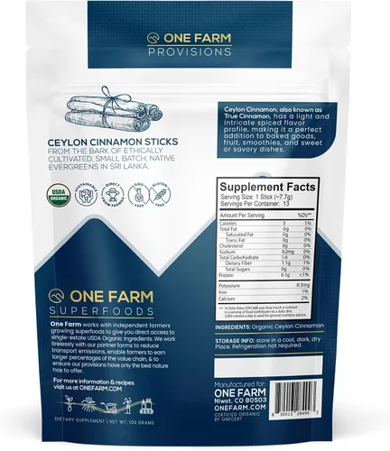 Vista 3 de One Farm by WAAYB varitas de canela orgánica de Ceilán, finca única, canela premium de Sri Lanka, sin organismos genéticamente modificados, comercio