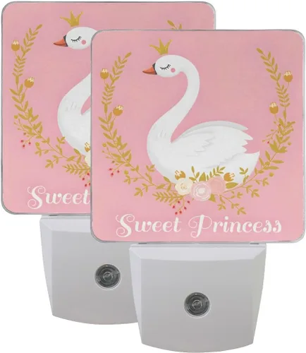 Vista 7 de Paquete de 2 lámparas LED de luz nocturna enchufables con impresión de princesa cisne con sensor de atardecer a amanecer para dormitorio, baño