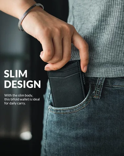 Vista 6 de VULKIT Billeteras delgadas para hombre, con bloqueo RFID, diseño minimalista con capacidad para hasta 11 tarjetas, Negro -, Minimalista