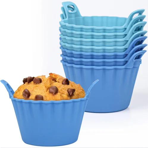 Vista 10 de Koluti Paquete de 12 tazas de silicona antiadherentes para magdalenas, moldes reutilizables para cupcakes con doble asa, libres de BPA, mini