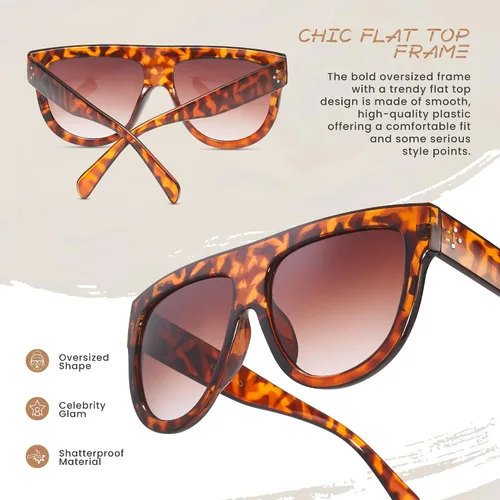 Vista 49 de Gafas de sol de gran tamaño con parte superior plana para mujer, diseño cuadrado grande, retro, gafas de sol