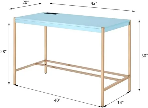 Vista 9 de Acme Midriaks - Escritorio de madera con puerto USB en azul y dorado