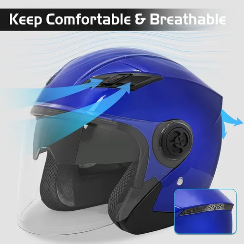 Vista 5 de SanQing Casco de motocicleta de cara abierta 3/4 aprobado por DOT con doble visera solar unisex para adultos para scooter, crucero, chopper
