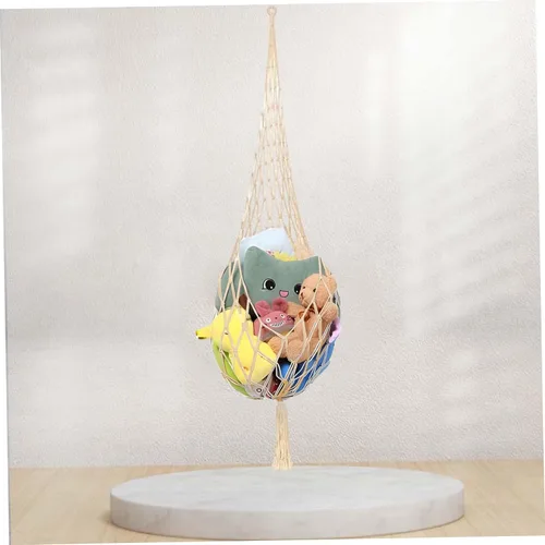 Vista 3 de Red de animales de peluche o hamaca de 77 pulgadas de largo, hamaca de cuerda de algodón con borla para almacenamiento de juguetes para dormitorio