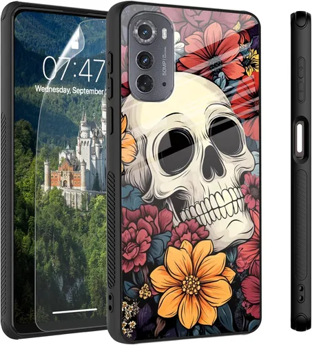 Vista 54 de Funda para Motorola Moto Edge 2022, cubierta trasera de vidrio templado con protector de pantalla, funda protectora a prueba de golpes para Motorola