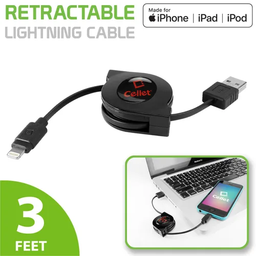 Vista 2 de Cable Lightning retráctil para iPhone, cable de carga compatible con Apple iPhone 14 Pro Max Plus mini 13 12 11 Xs Xr X SE 8 7 6 5 iPad Pro Air Mini