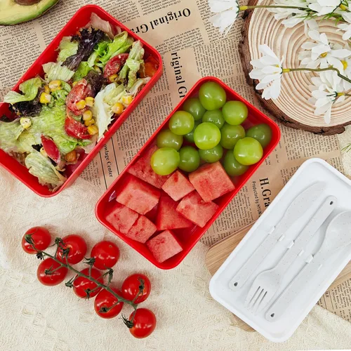 Vista 5 de Bento Boxes Adults - 1200 ML Simple Modern Bento Lunch Box for Men Women Meal Prep Container with Spoon & Fork BPA-Free Microwave/Dishwasher Safe
