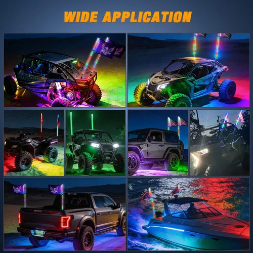 Vista 8 de Nilight 2 luces LED RGB de 3 pies con base de resorte y 4 luces de rock, control remoto de aplicación con patrones de persecución de bricolaje