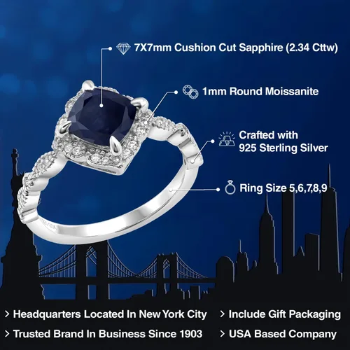 Vista 2 de Gem Stone King Anillo de compromiso solitario de moissanita blanca con piedra natal de corte cojín de 0.276 in para mujer, plata de ley 925