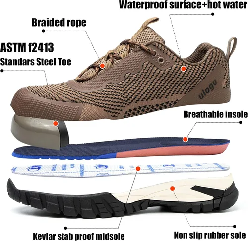 Vista 3 de ulogu Waterproof Steel Toe Shoes for Men Women Comfy Lightweight Slip Resistant Work Safety Sneakers 6-Month Warranty