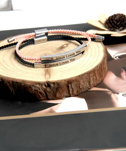 Vista 6 de LIU JUN WWJD - Pulseras de tubo para mujer, con texto en inglés "What Would Jesus Do", ajustable, trenzadas a mano, de acero inoxidable para mi
