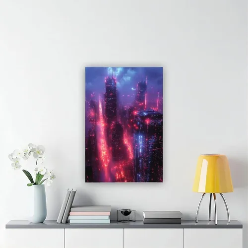 Vista 6 de Neon Cyberpunk Abstract Canvas – Futuristic Retro Tech Decor Poster Print for Teen Boys Room Wall Art Canvas Painting Print 24x36inch(60x90cm)