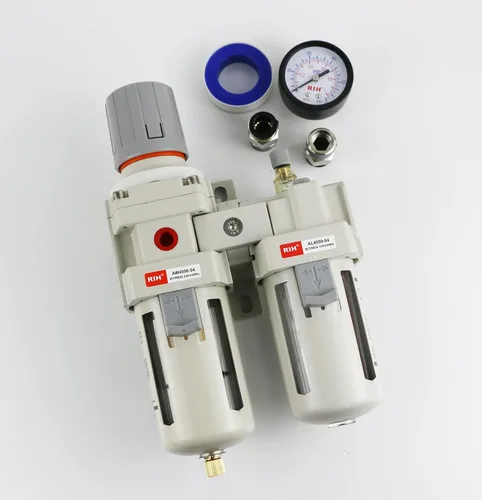 Vista 7 de RIH Pneumatics - Regulador de filtro de aire comprimido NPT de 1/2 pulgada, lubricador combinado separador de trampa de agua/aceite, calibre