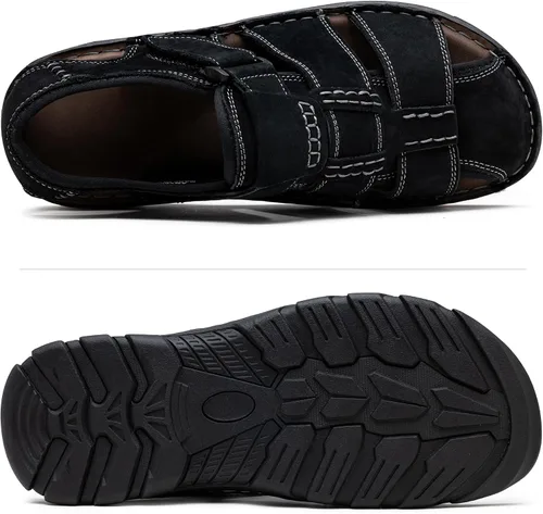 Vista 5 de Jousen Sandalias de cuero para hombre, sandalias de playa con punta abierta, para verano, senderismo, deportes al aire libre