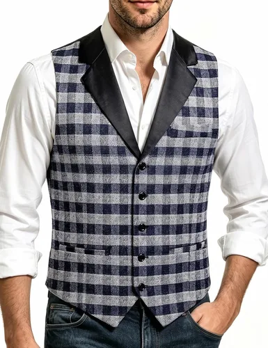 Vista 12 de Hi-Tie Chaleco de lana con solapa de muesca para hombre, chaleco individual marrón (C Brown)