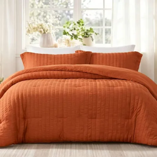 Vista 22 de Quataly - Juego de edredón Seersucker tamaño Twin/Twin XL en color blanco; juego de cama de 2 piezas que incluye 1 edredón suave y esponjoso y 1