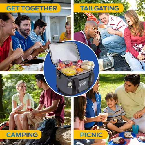 Vista 5 de Bolsa térmica plegable aislada – Bolsa térmica de almuerzo de 6 litros con abridor de botellas, capacidad para 16 latas, perfecta para camping