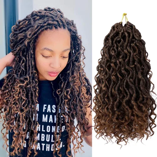 Vista 43 de 8 pulgadas Goddess Faux Locs pelo de ganchillo para mujer negro 7 paquetes de rastas estilo bohemio río para mujeres niños cabello pre rizado