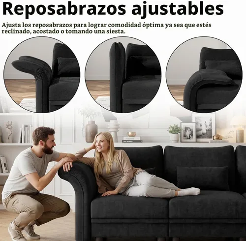Vista 6 de LLappuil Sofá modular modular de 96 pulgadas, sofás seccionales de esquina pequeños para sala de estar con otomana de almacenamiento de 6 lados Negro