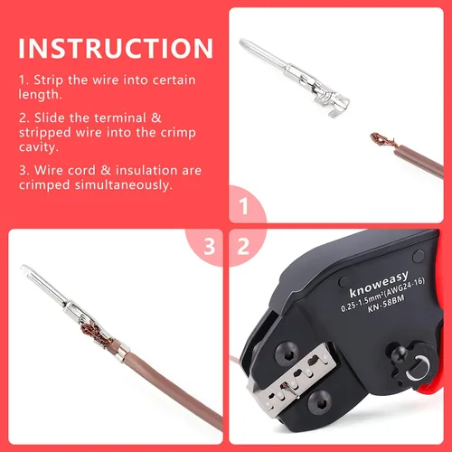 Vista 6 de Knoweasy Herramienta de crimpado Jst con 590 conectores JST-XH Kit - Crimpadora de ahorro de trabajo de 24-16 AWG para AMP-TE 2.8/4.0/4.8/6.3