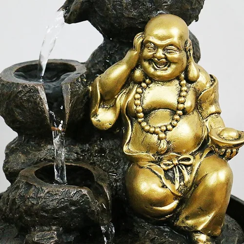 Vista 5 de Tabletop Water Fountain Fotai Waterfall Fountain Feng Shui Polo Office Decoration - Round Water Flow Waterfall Suitable for Office Bedroom Decoration