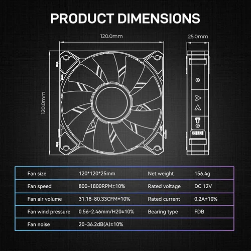 Vista 7 de ALSEYE Infinity i12 PC Case Fan, estructura de conexión a presión ARGB y PWM 4.724 in PC Case Cooling Fan - Negro