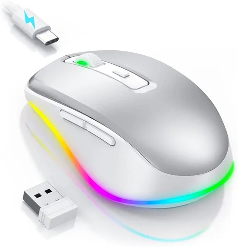 Vista 9 de PEIOUS Ratón Inalámbrico Jiggler – Ratones Inalámbricos LED con Jiggler Mover Integrado, Ratón Móvil Recargable para Computadora con Movimiento