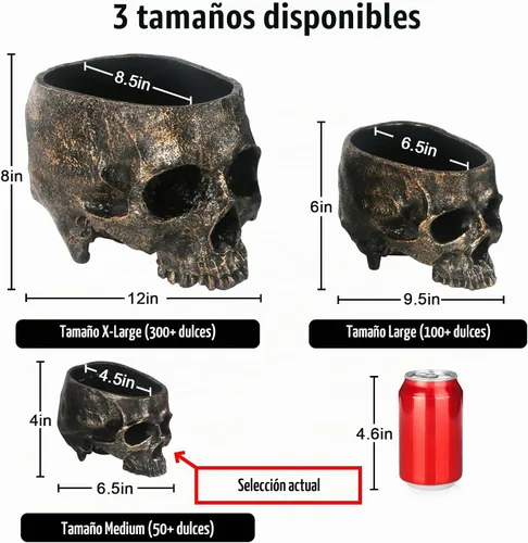 Vista 3 de GameXcel Cuenco para dulces de calavera de Halloween, plato de caramelo con cabeza de calavera profunda, decoración de esqueleto de resina