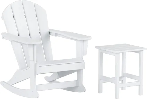 Vista 32 de Malibu - Sillas mecedoras Adirondack para patio al aire libre con juego de mesa auxiliar, gris