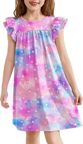 Vista 8 de Arshiner Camisones para niñas, lindos volantes, manga corta, pijamas de princesa, camisón para dormir