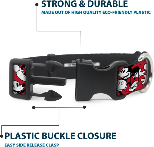 Vista 4 de Buckle-Down Collar de clip de plástico, Mickey Mouse poses dispersos rojo/negro/blanco, 1.5 pulgadas de ancho, se adapta a cuello de 13-18 pulgadas