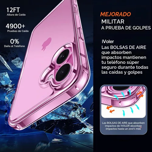 Vista 5 de ivoler Funda transparente 3 en 1 diseñada para iPhone 16 Plus de 6.7 pulgadas 2024 con 2 protectores de pantalla de vidrio templado, funda delgada