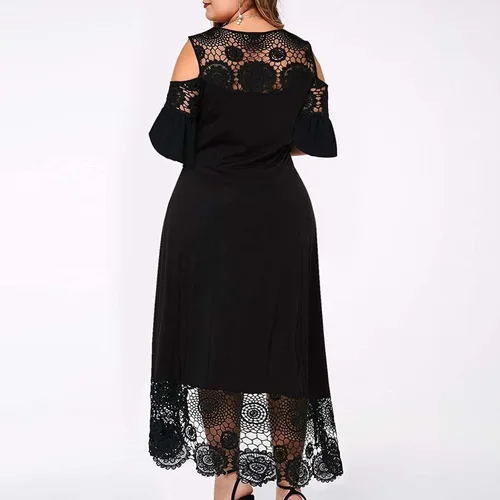 Vista 7 de ZEFOTIM Vestido de fiesta para invitados de boda, vestido de encaje casual con cuello redondo, cintura imperio, volantes, suelto, largo, vestido