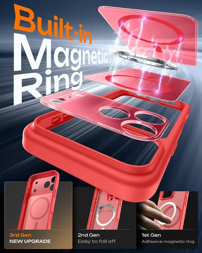 Vista 405 de TOCOL Funda magnética 3 en 1 para iPhone 15 Pro, mejorada [protección completa de cámara] con 2 protectores de pantalla, compatible con MagSafe Gris