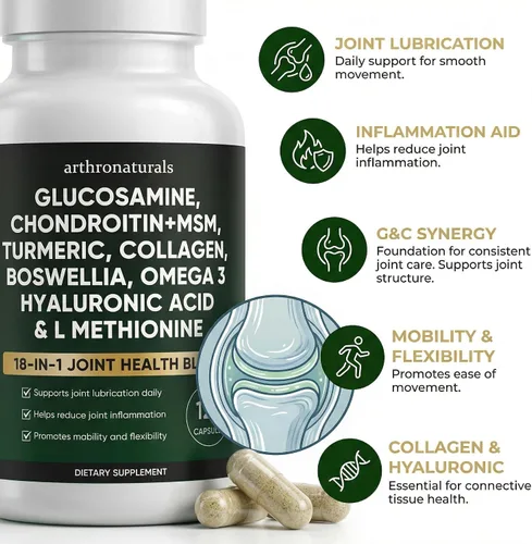 Vista 6 de Arthronaturals 18 en 1, Suplemento para articulaciones con glucosamina, condroitina, MSM, ácido hialurónico, omega-3 y más, para proporcionar apoyo