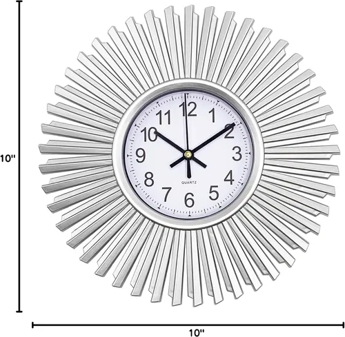 Vista 8 de Reloj de pared de cocina, reloj de pared plateado con forma de estrella de estallido, funciona con pilas, reloj de pared decorativo moderno de 10