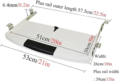 Vista 6 de Y&J Bandeja ergonómica de extensión de escritorio para bricolaje, espacio de almacenamiento para cajones de teclado, ideal para el hogar u oficina