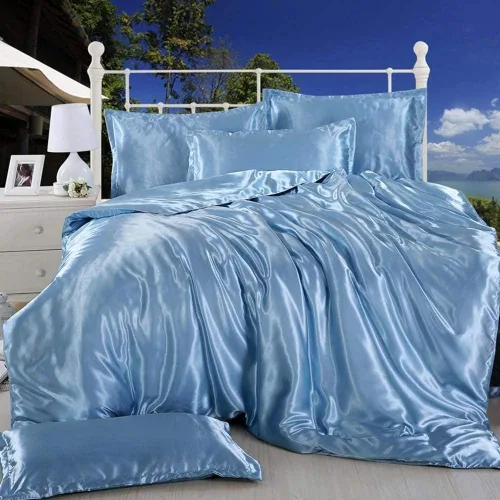 Vista 19 de Juego de edredón 100% satén de seda pura con 2 fundas de almohada, sin arrugas, resistente a la decoloración, una funda de edredón de satén de seda