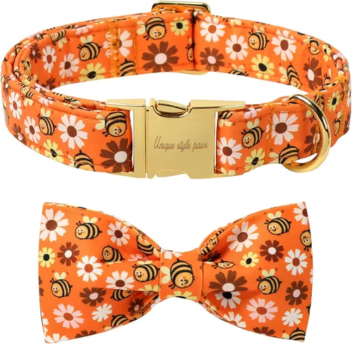 Vista 28 de Unique style paws Collar de perro de algodón con lazo, collar para cachorro con cuadrícula negra y azul para perros pequeños, medianos y grandes