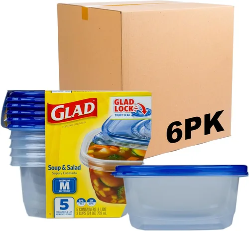 Vista 14 de Glad GladWare To Go - Recipientes de almacenamiento de alimentos con tapas, rectángulo mediano sin BPA con vaso de aderezo integrado para ensaladas