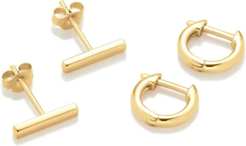 Vista 3 de Tienda Essentials - Juego de aretes y aro de oro de 14 quilates o plata de ley