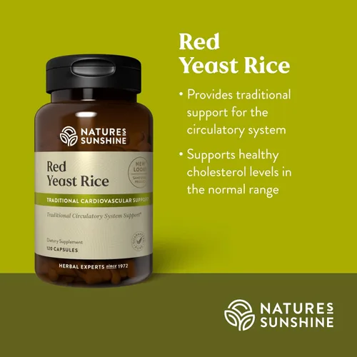 Vista 4 de Nature's Sunshine Arroz de levadura roja, 120 cápsulas, Kosher Ayuda a apoyar la producción de colesterol bueno en el hígado y apoya el sistema
