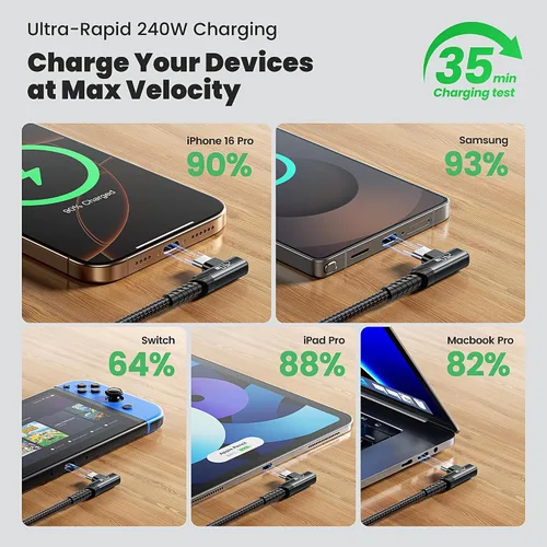 Vista 3 de Cable USB C [Paquete de 2, 1 mt] Carga rápida de 240 W tipo C, cable USB 2.0 trenzado de nylon para iPhone 17 16 15 Pro Plus Pro Max Air, iPad Pro