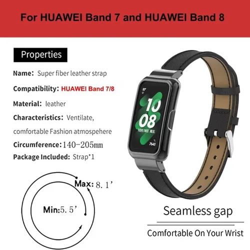 Vista 6 de Bandas compatibles con Huawei Band 10/9/8/7, accesorios de correa de repuesto de cuero con marco de metal para Huawei Band 7/8/9/10 Negro